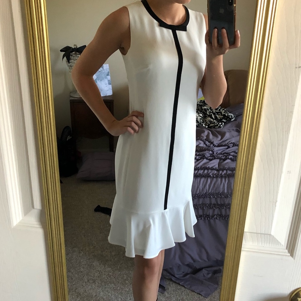 White Fit & Flare Ruffle Bow Dress